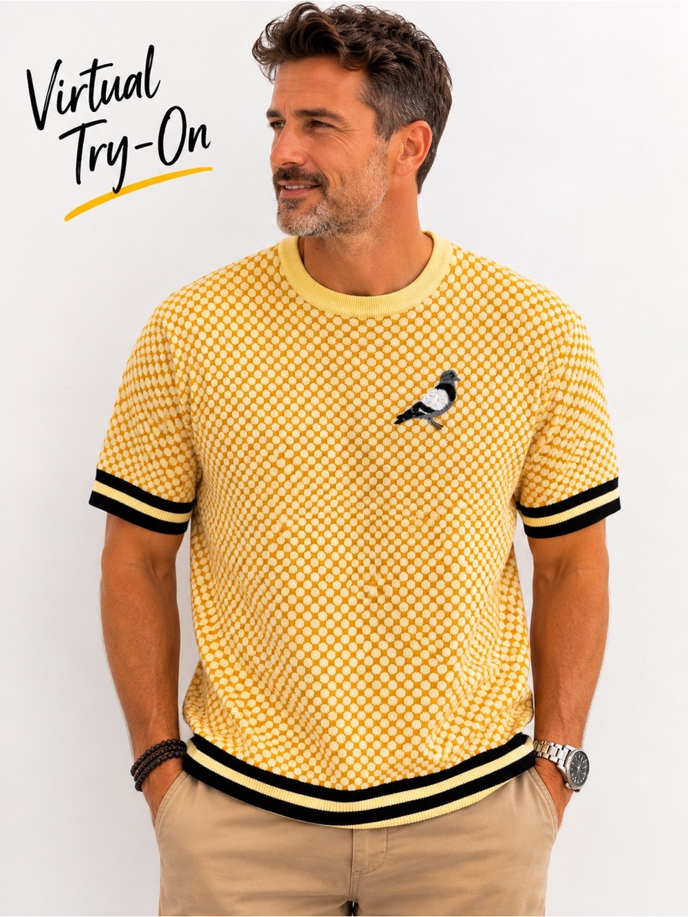 OXKNIT Yellow Pigeon-Embroidered Crewneck Sweater